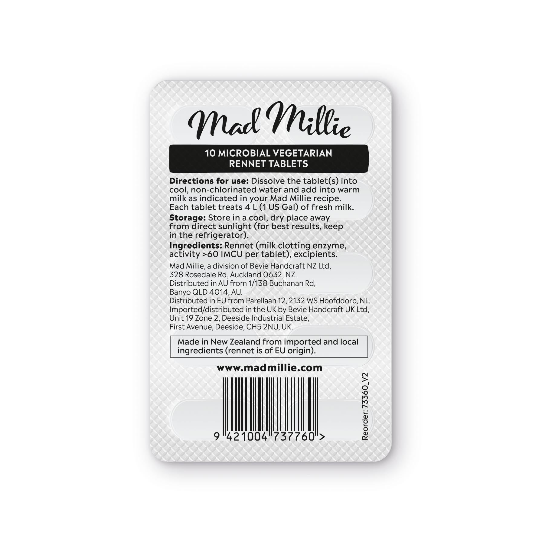 Vegetarian Rennet Mad Millie Tablet 4L Strip x 10