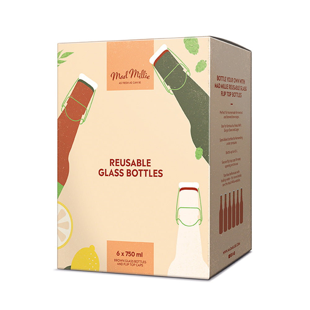 Glass Flip Top Bottles ~ Reusable 750ml x 6 ~ Mad Millie